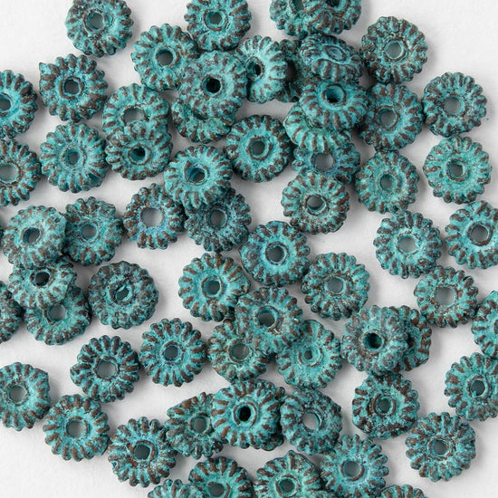 5mm Mykonos Coil Spacer Beads - Green Patina - 10 or 20 beads