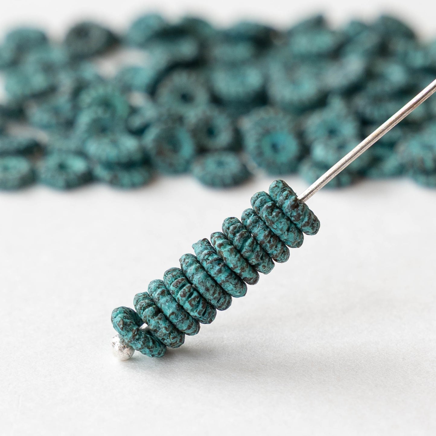 5mm Mykonos Coil Spacer Beads - Green Patina - 10 or 20 beads