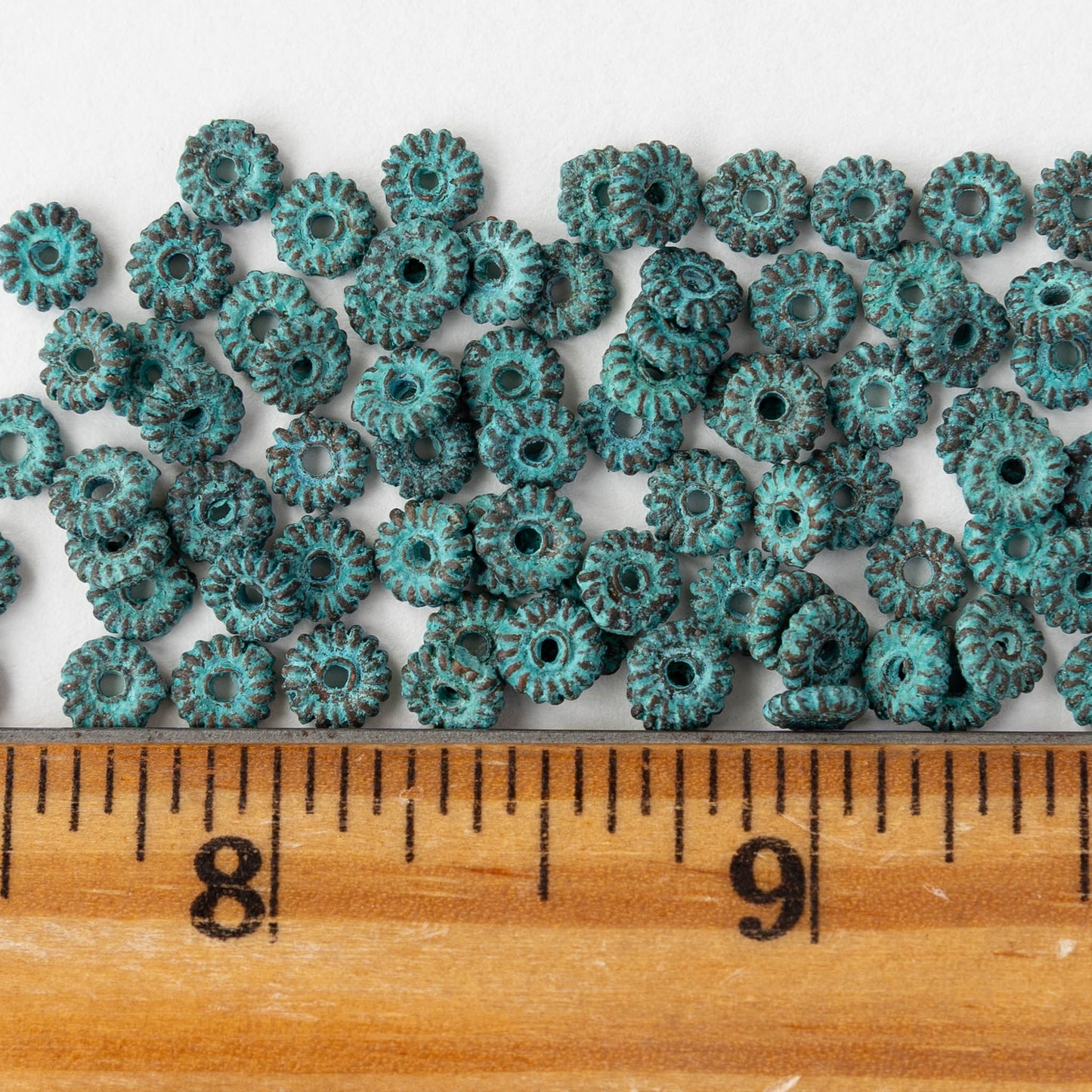 5mm Mykonos Coil Spacer Beads - Green Patina - 10 or 20 beads