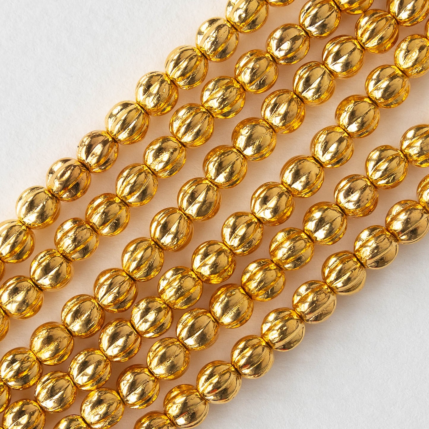 5mm Melon Bead - 24K Gold Plated Glass - 25 Beads