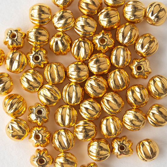 5mm Melon Bead - 24K Gold Plated Glass - 25 Beads