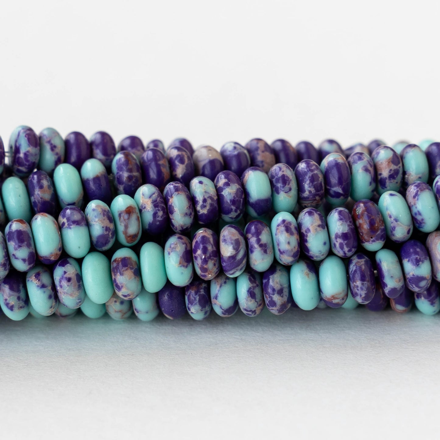 5mm Synthetic Impression Jasper Rondelle Beads - Purple Turquoise Mix - Whole or Half Strand