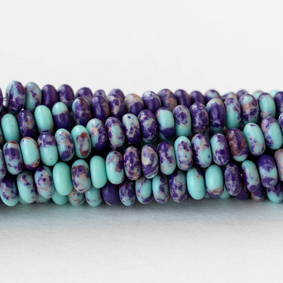 5mm Synthetic Impression Jasper Rondelle Beads - Purple Turquoise Mix - Whole or Half Strand