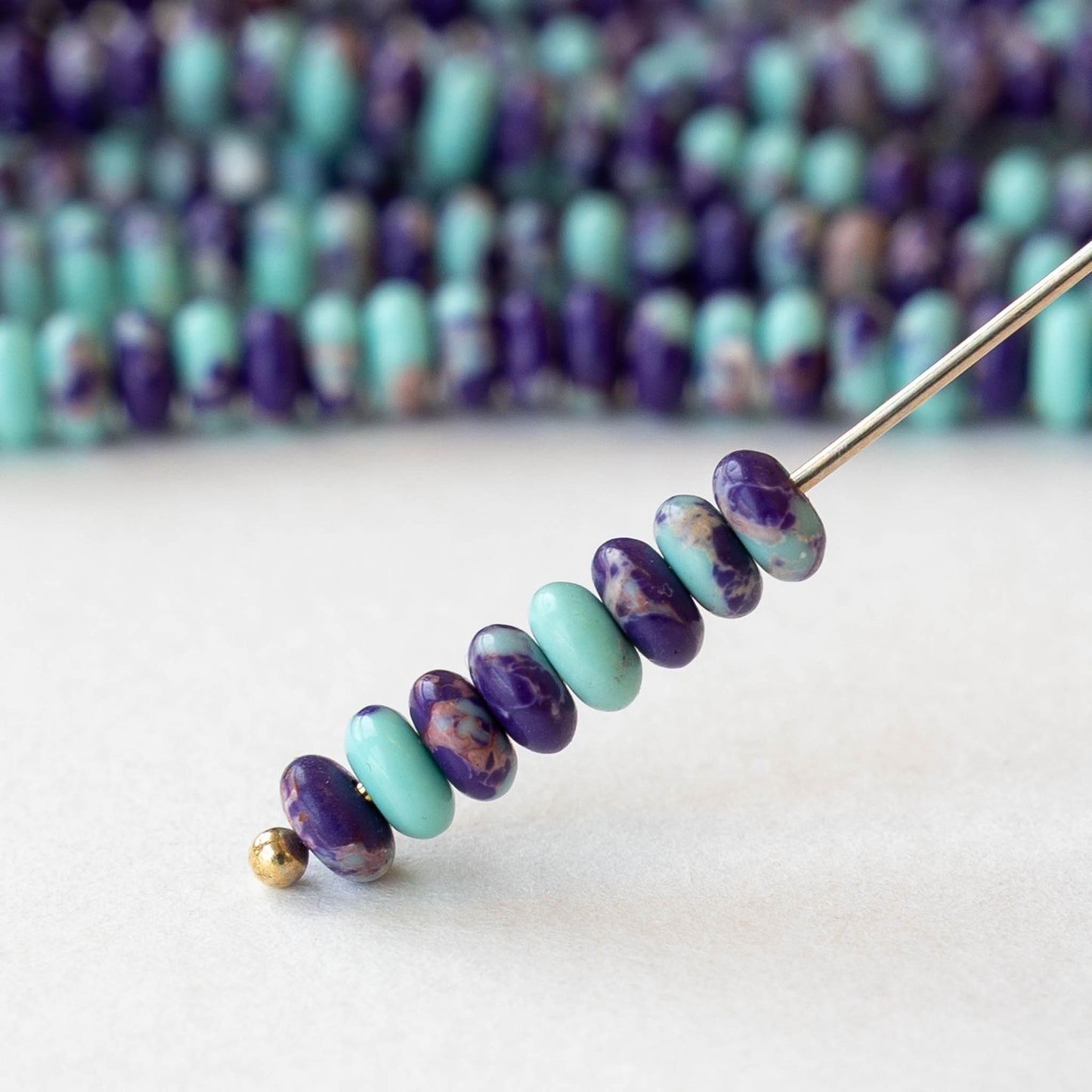 5mm Synthetic Impression Jasper Rondelle Beads - Purple Turquoise Mix - Whole or Half Strand