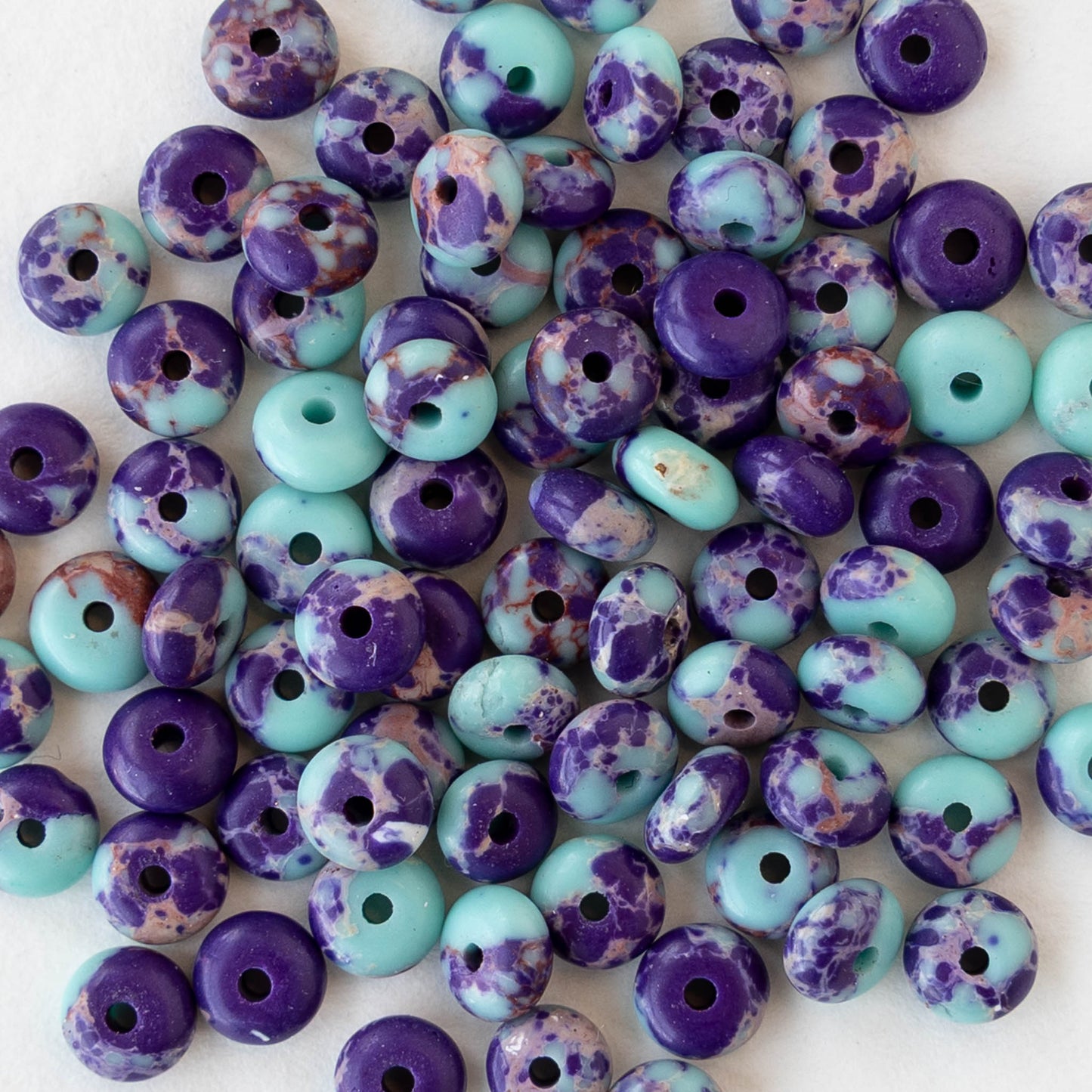 5mm Synthetic Impression Jasper Rondelle Beads - Purple Turquoise Mix - Whole or Half Strand