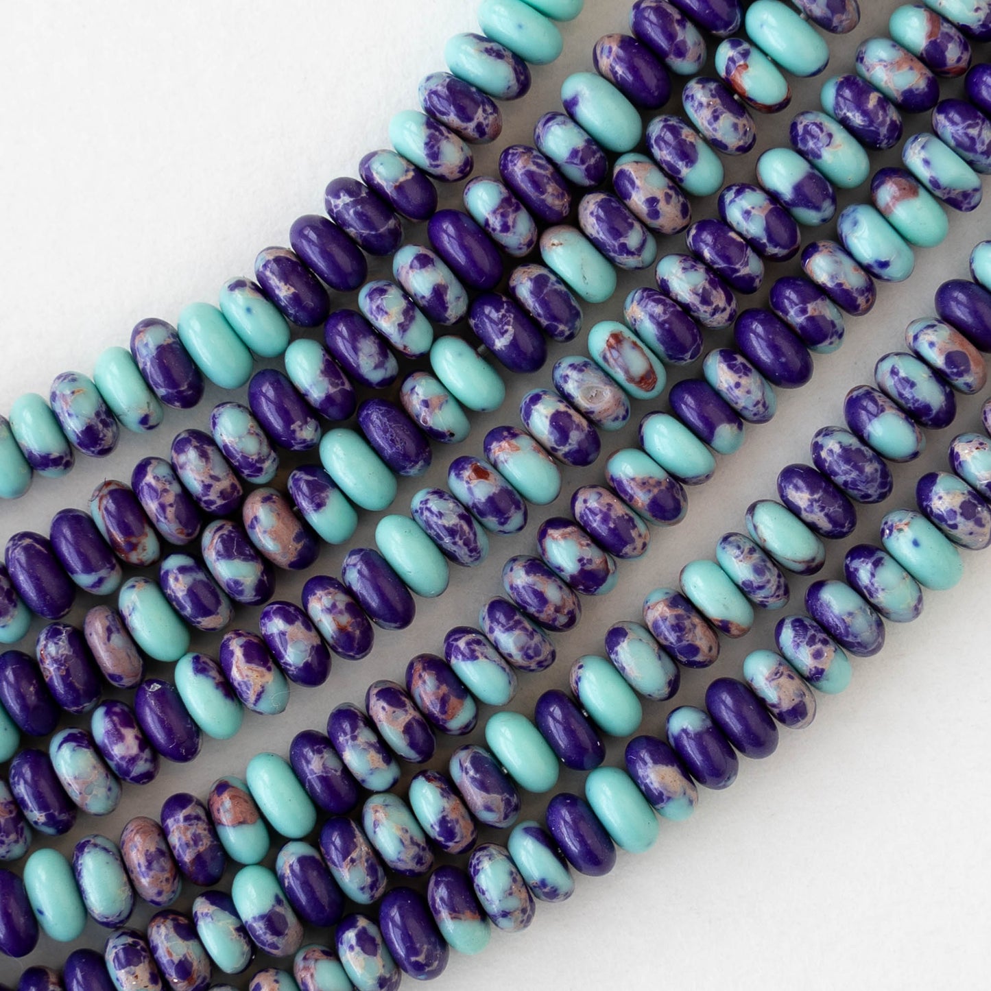 5mm Synthetic Impression Jasper Rondelle Beads - Purple Turquoise Mix - Whole or Half Strand