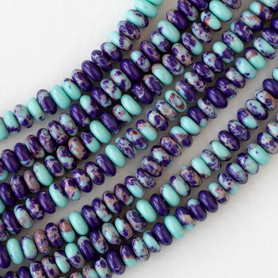 5mm Synthetic Impression Jasper Rondelle Beads - Purple Turquoise Mix - Whole or Half Strand