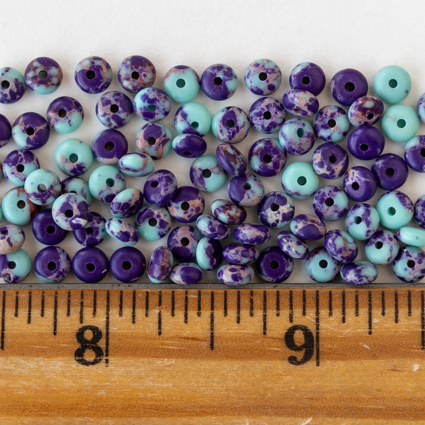 5mm Synthetic Impression Jasper Rondelle Beads - Purple Turquoise Mix - Whole or Half Strand