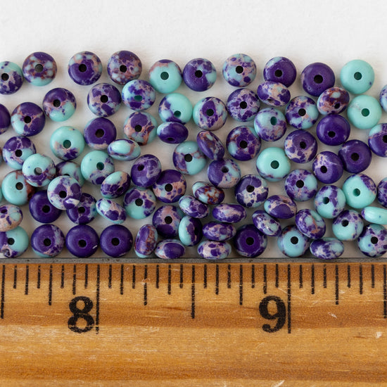 5mm Synthetic Impression Jasper Rondelle Beads - Purple Turquoise Mix - Whole or Half Strand