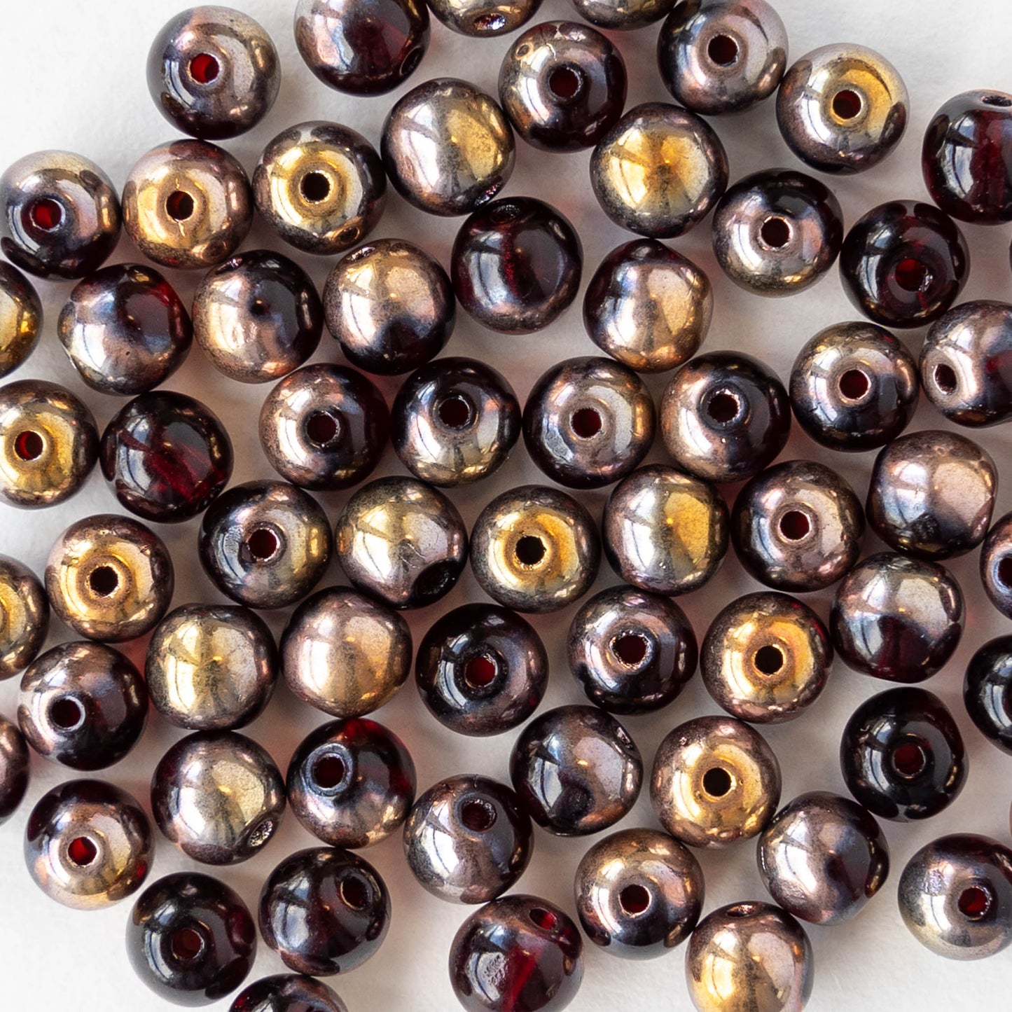 5mm Round Glass Beads - Transparent Dark Red with Half Gold Finish - 100 Beads