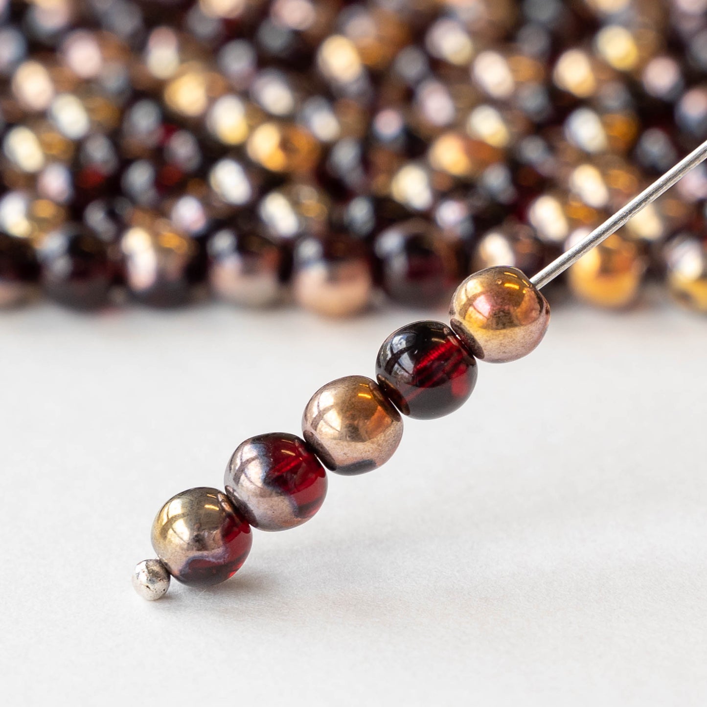 5mm Round Glass Beads - Transparent Dark Red with Half Gold Finish - 100 Beads