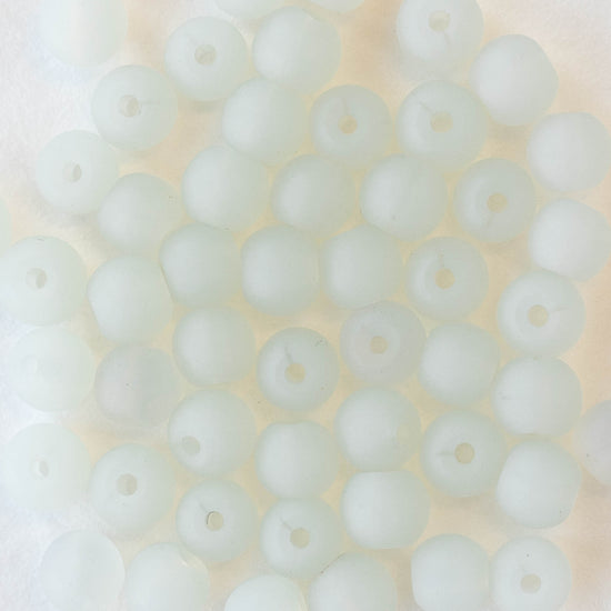 5mm Frosted Glass Rounds - Moonstone Opaline - 16 Inches