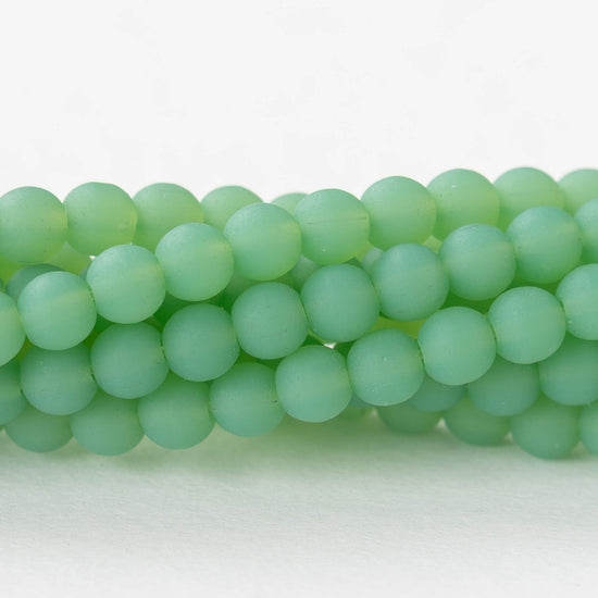 5mm Frosted Glass Rounds - Opaque Spring Green - 16 Inches