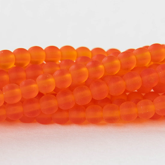 5mm Frosted Glass Rounds - Orange - 16 Inches