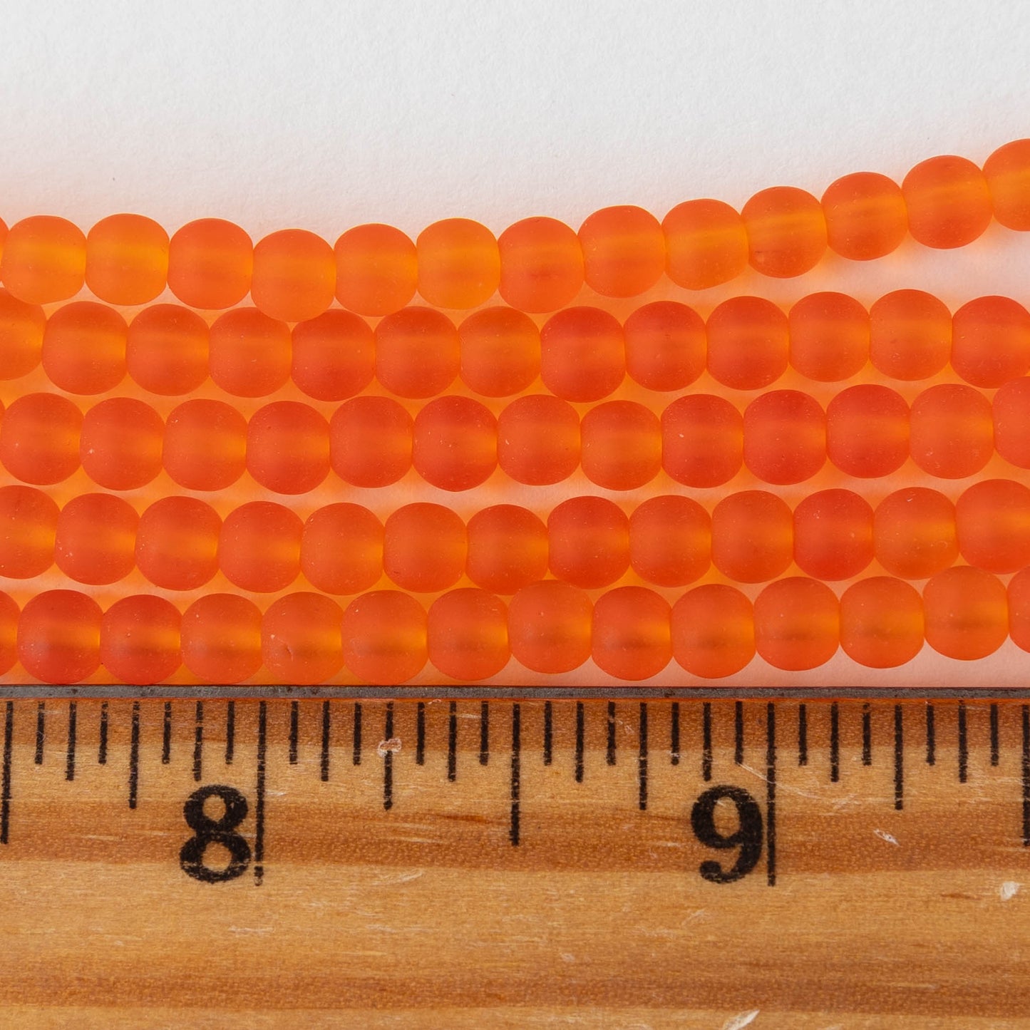 5mm Frosted Glass Rounds - Orange - 16 Inches