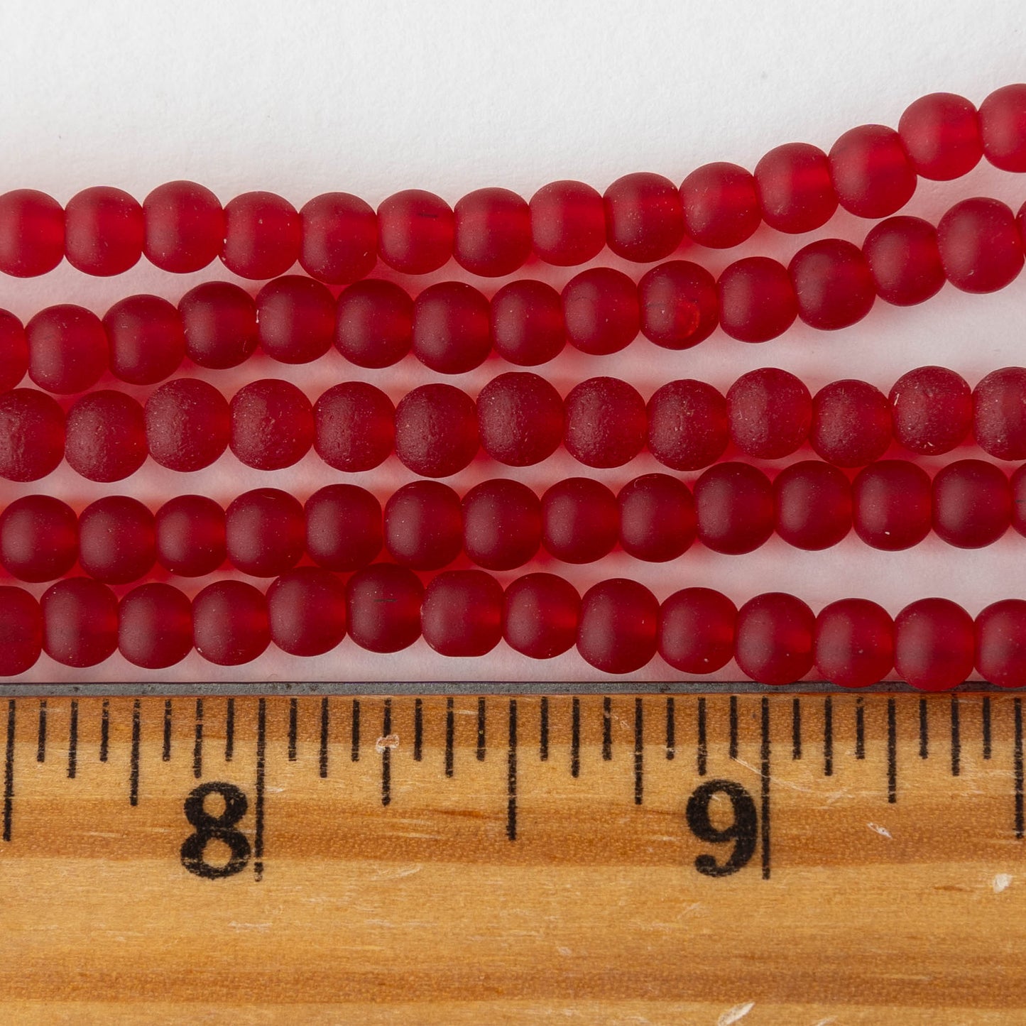 5mm Frosted Glass Round Beads - Red - 16 Inches