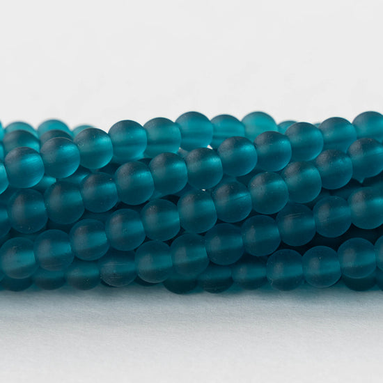 5mm Frosted Glass Rounds - Dark Teal - 16 Inches