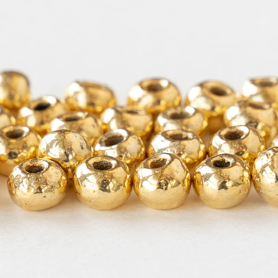 5mm 24K Gold Coated Ceramic Round Beads - Gold - 10 or 30