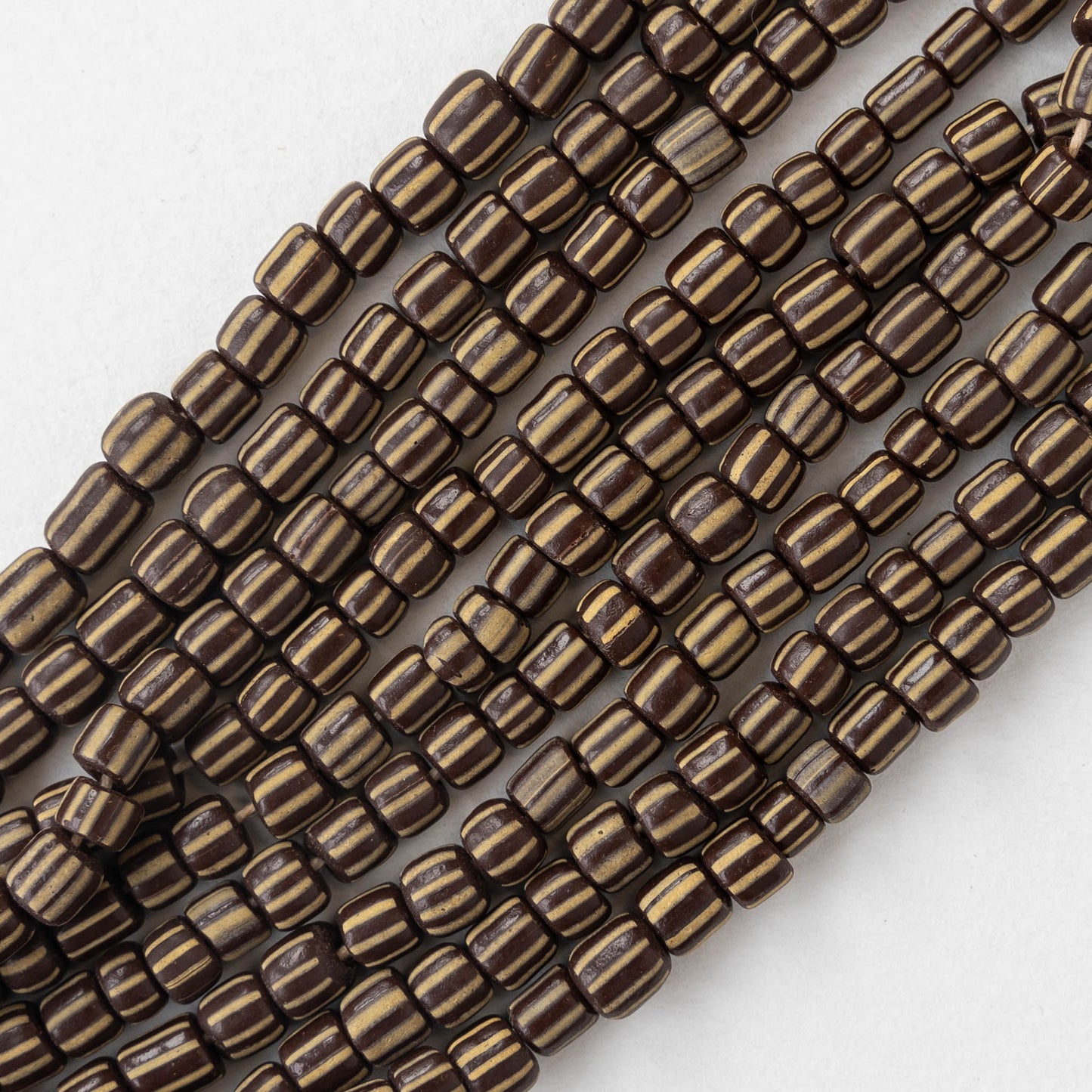 Java Trade Beads - Striped Brown - 12 Inches