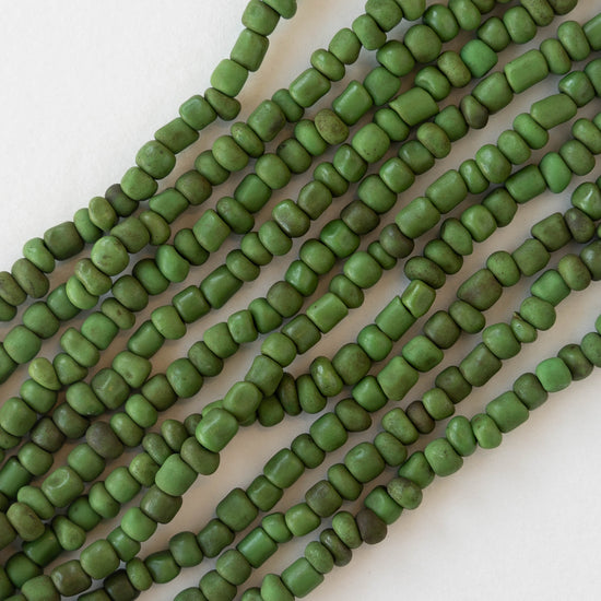 Rustic Indonesian Seed Beads - Opaque Green - 42 inches