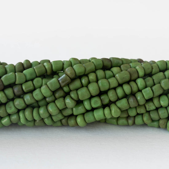 Rustic Indonesian Seed Beads - Opaque Green - 42 inches