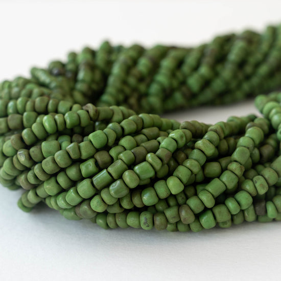 Rustic Indonesian Seed Beads - Opaque Green - 42 inches