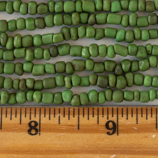 Rustic Indonesian Seed Beads - Opaque Green - 42 inches