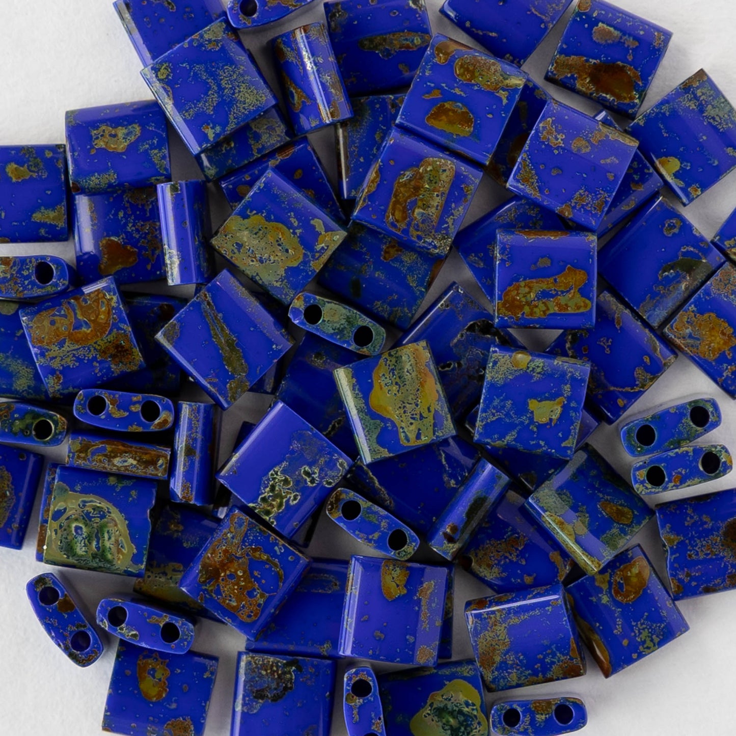 5mm Tila Beads - Cobalt Picasso - 5 or 10 grams