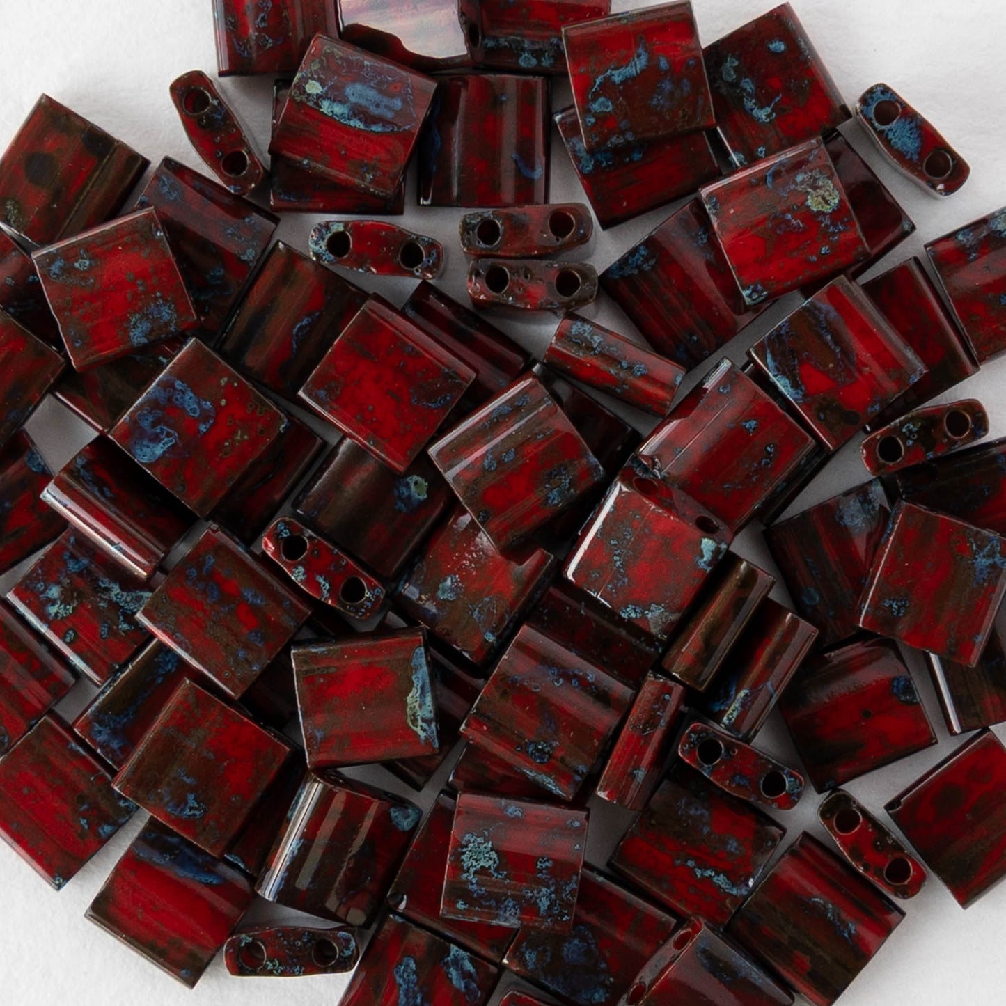 5mm Tila Beads - Opaque Dark Red Picasso - 5 or 10 grams
