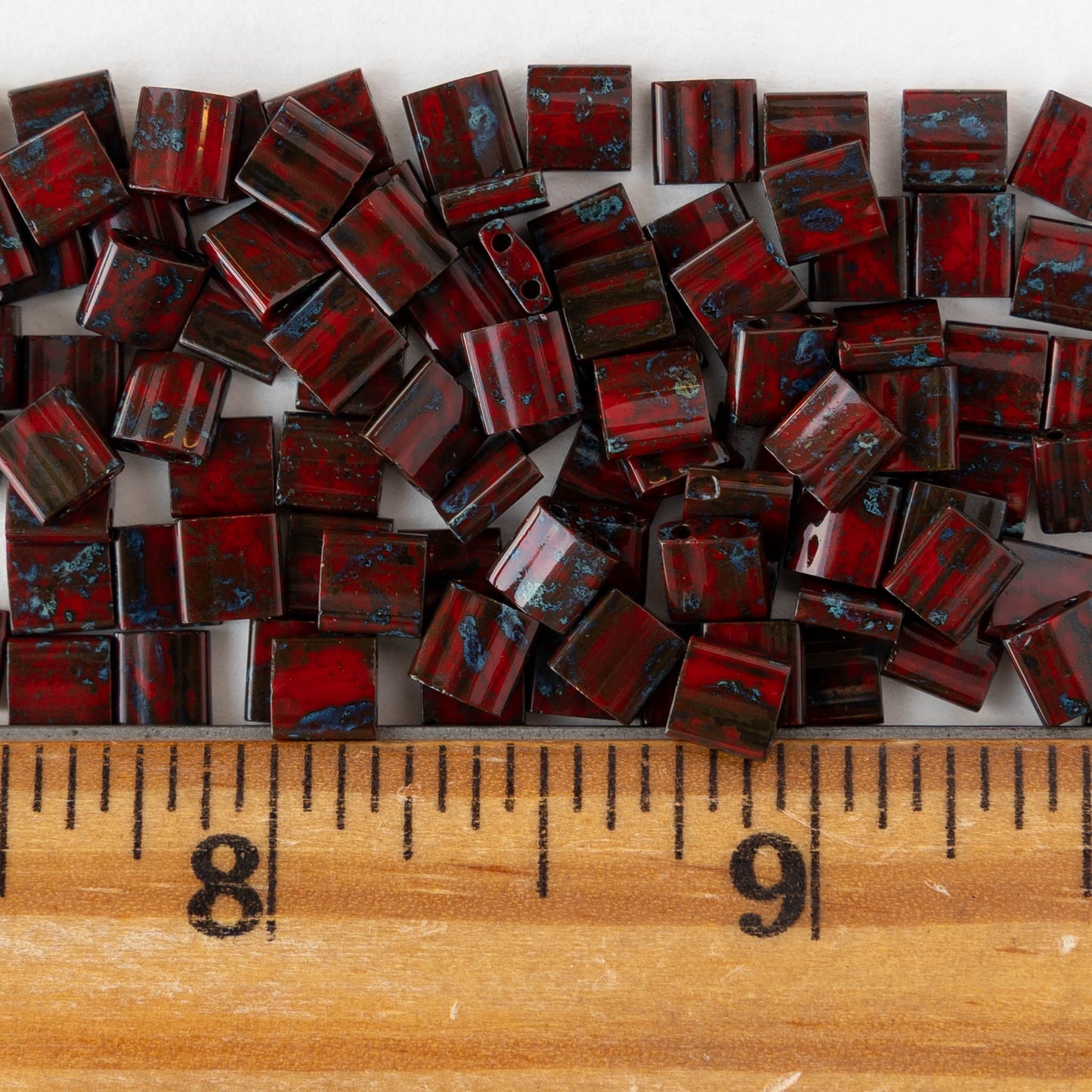 5mm Tila Beads - Opaque Dark Red Picasso - 5 or 10 grams