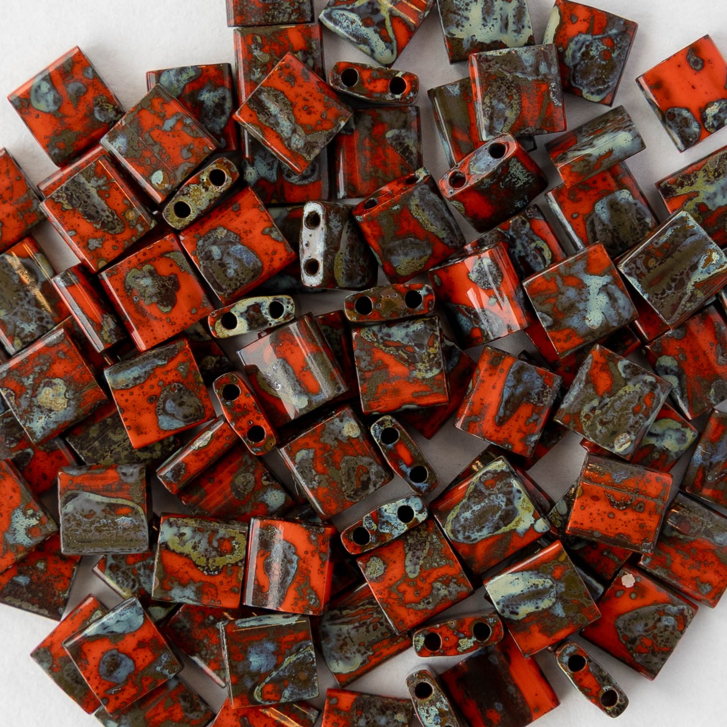 5mm Tila Beads - Opaque Orange Picasso - 5 or 10 grams