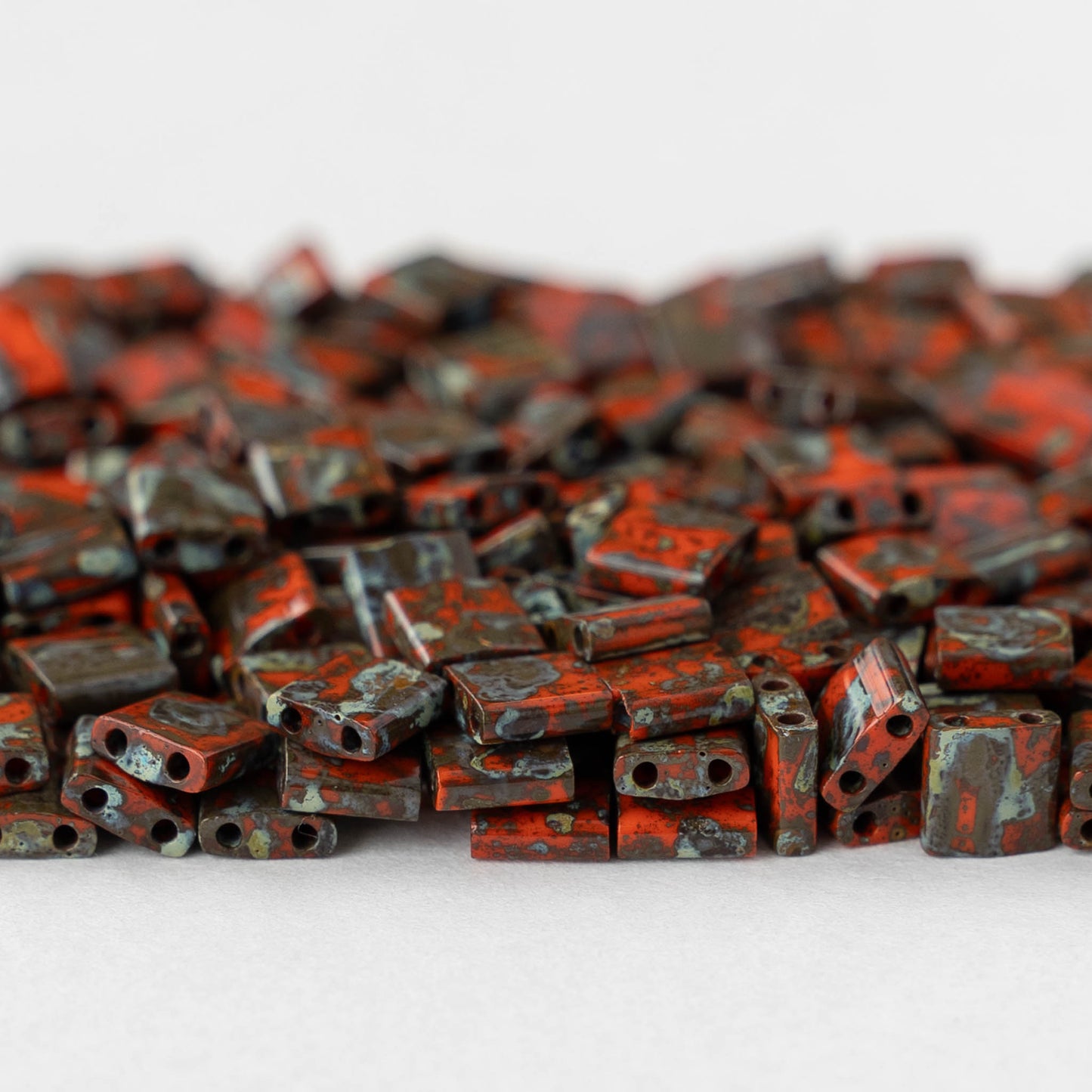 5mm Tila Beads - Opaque Orange Picasso - 5 or 10 grams