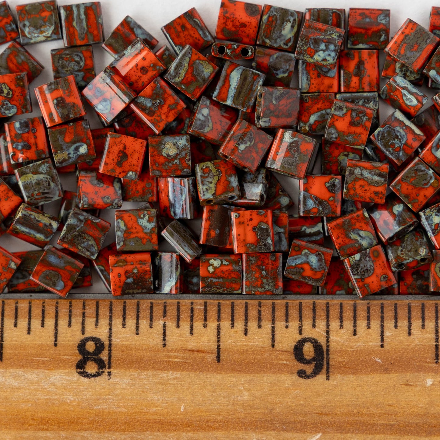 5mm Tila Beads - Opaque Orange Picasso - 5 or 10 grams