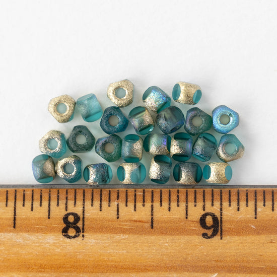 5mm Cut Round Beads - Etched Teal Gold AB - 25 beads