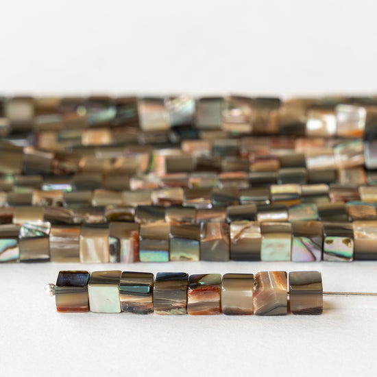 5mm Abalone Cube Beads - 8 inches