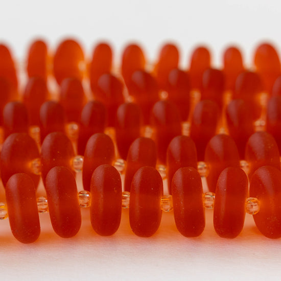 5x12mm Frosted Glass Rondelle - Orange - 28 Beads