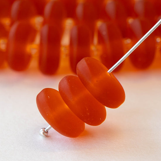5x12mm Frosted Glass Rondelle - Orange - 28 Beads