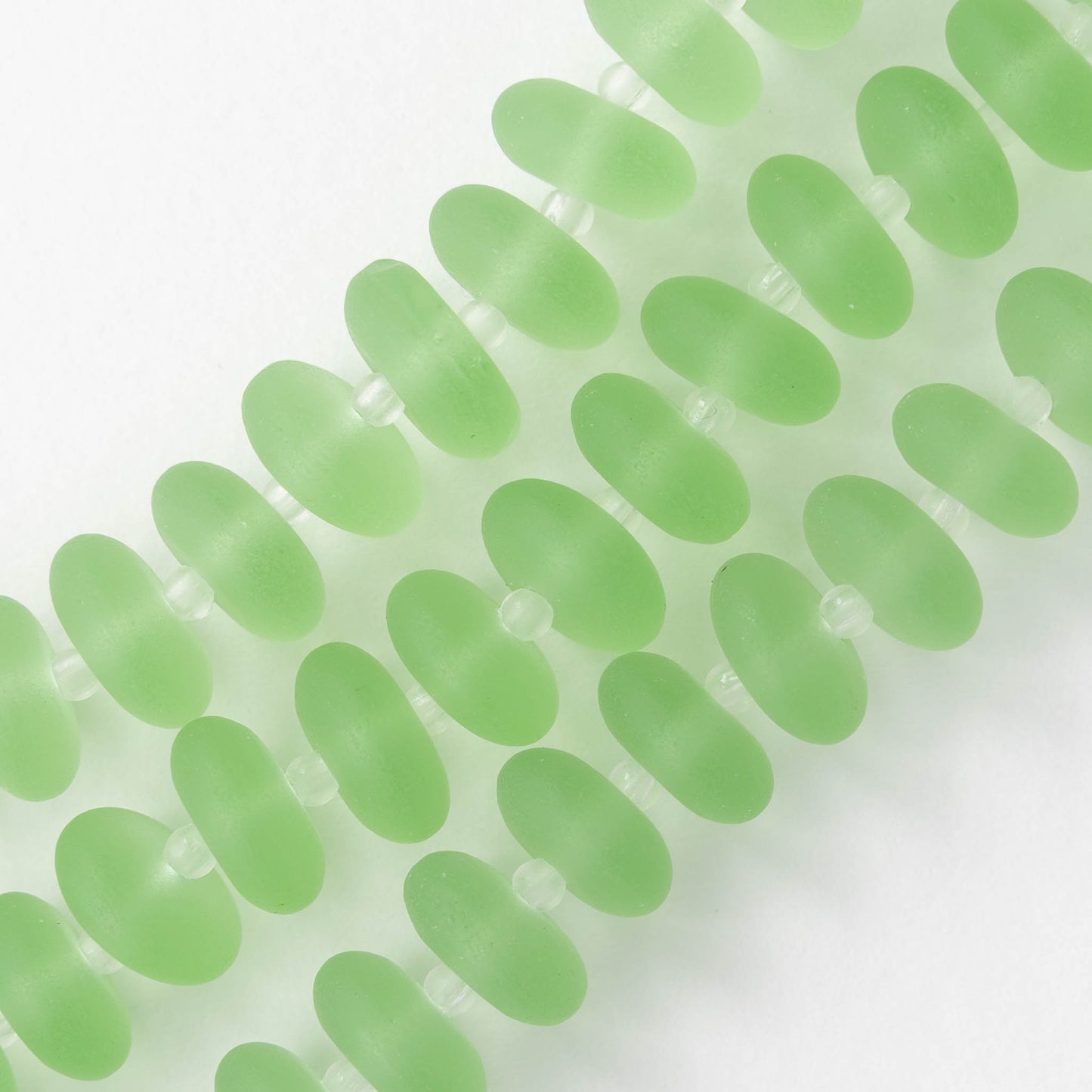 5x12mm Frosted Glass Rondelle - Peridot Green - 28 Beads