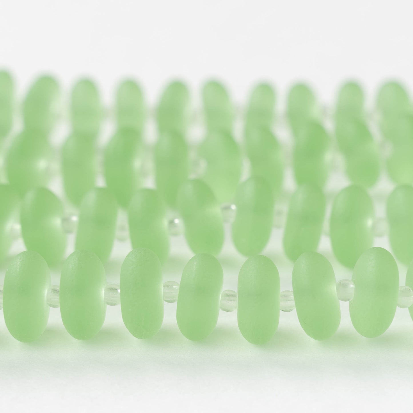 5x12mm Frosted Glass Rondelle - Peridot Green - 28 Beads