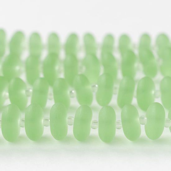 5x12mm Frosted Glass Rondelle - Peridot Green - 28 Beads