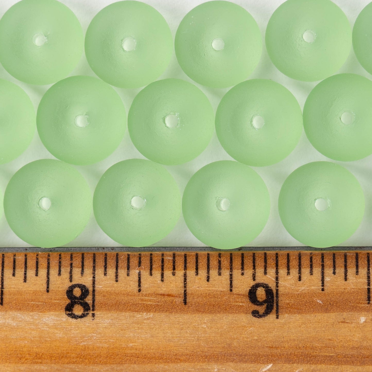 5x12mm Frosted Glass Rondelle - Peridot Green - 28 Beads