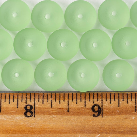 5x12mm Frosted Glass Rondelle - Peridot Green - 28 Beads