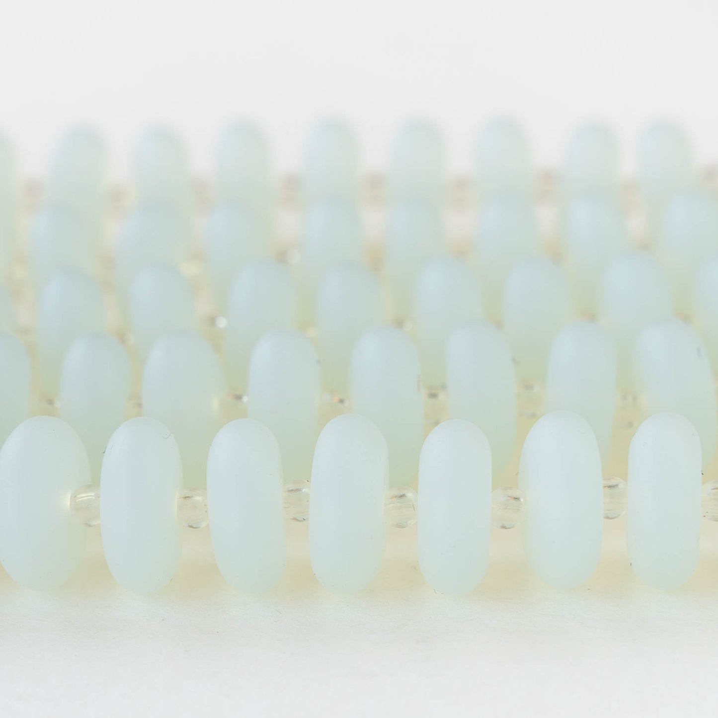 5x12mm Frosted Glass Rondelle - Moonstone Opaline - 28 Beads