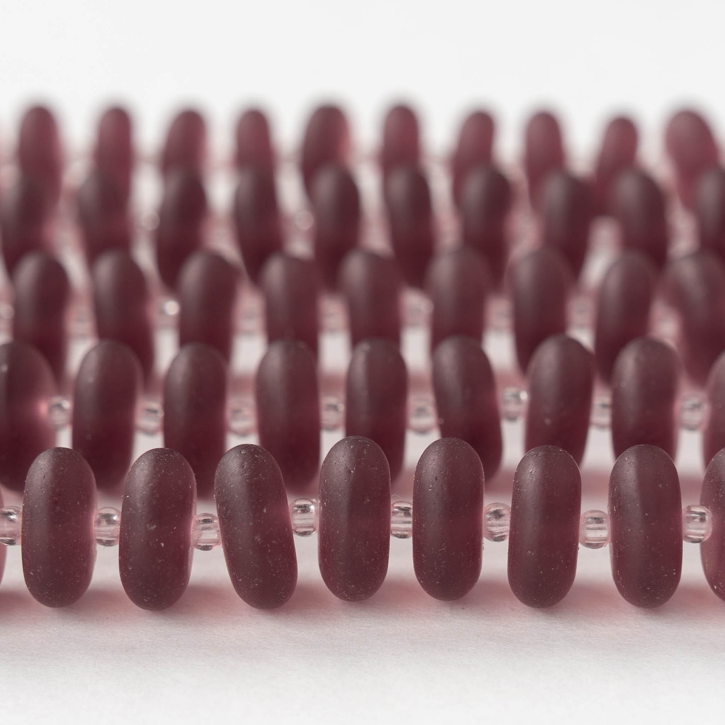 5x12mm Frosted Glass Rondelle - Amethyst Matte - 28 Beads
