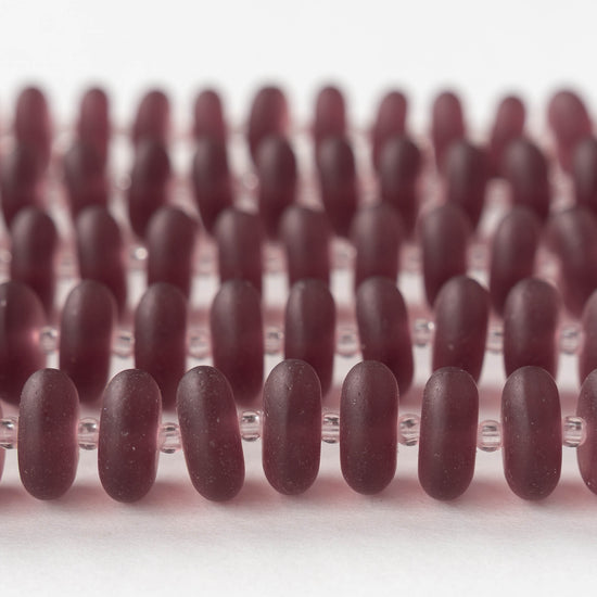 5x12mm Frosted Glass Rondelle - Amethyst Matte - 28 Beads