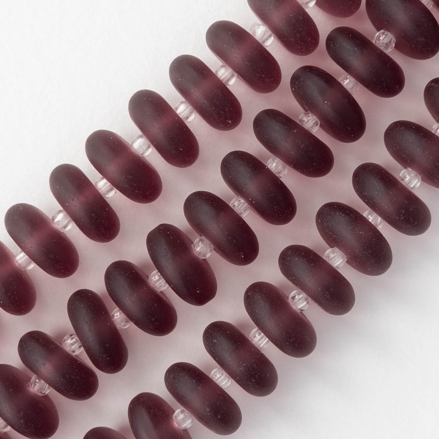 5x12mm Frosted Glass Rondelle - Amethyst Matte - 28 Beads