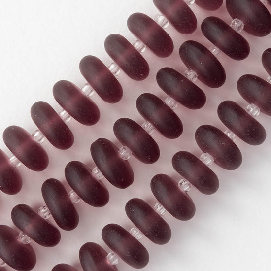 5x12mm Frosted Glass Rondelle - Amethyst Matte - 28 Beads