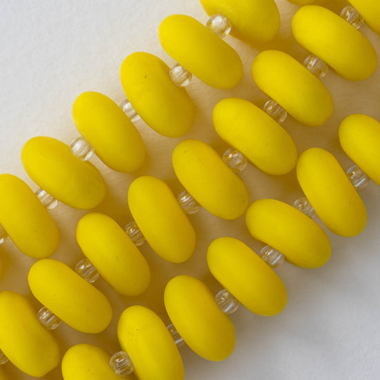 5x12mm Frosted Glass Rondelle - Opaque Yellow - 28 Beads