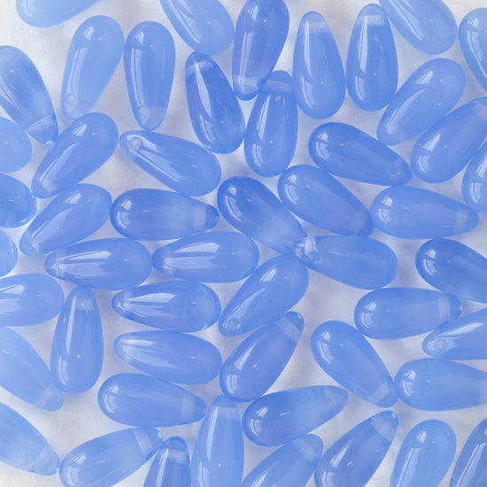 5x12mm Glass Teardrop Beads - Cornflower Blue Opaline - 50 beads