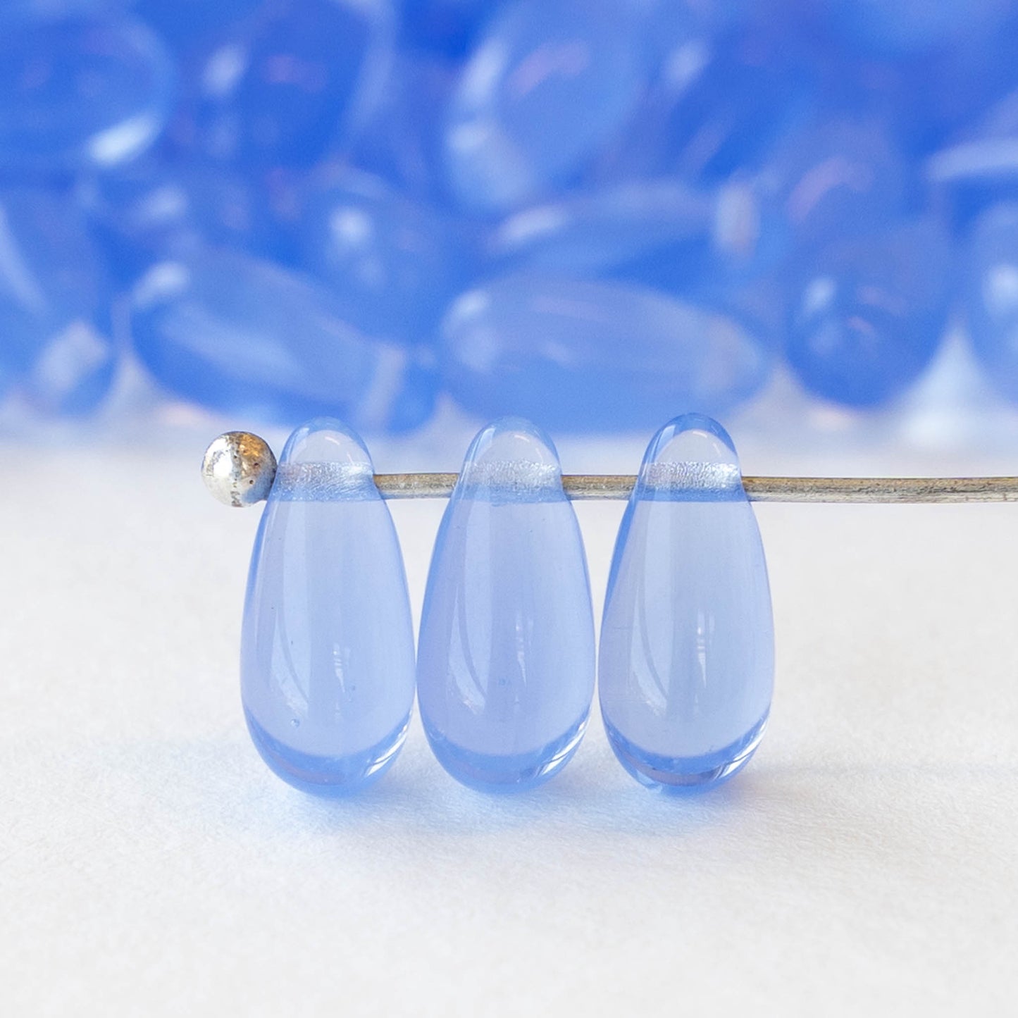 5x12mm Glass Teardrop Beads - Cornflower Blue Opaline - 50 beads